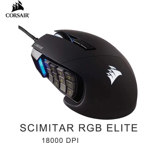 CORSAIR SCIMITAR RGB ELITE, MOBA/MMO Gaming Mouse, Black, Backlit RGB LED, 18000 DPI, Optical (CN version)