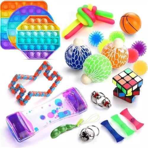 25Pack Fidget Sensory Toy Set Anti-stress Strings Colorful Bubble Squeeze Toys Anxiety Relief Adults Stress Toy Kids Gift