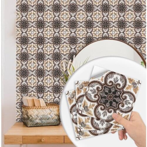 10 Pieces Muslim Style Jacquard Sticker Waterproof Non-slip Tile Decoration Film /Floor In Kitchen Bathroom Multifunction Mural