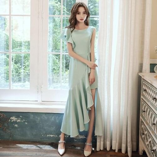 New light green long ruffle sweat lady girl women princess bridesmaid banquet party ball prom dress gown free ship
