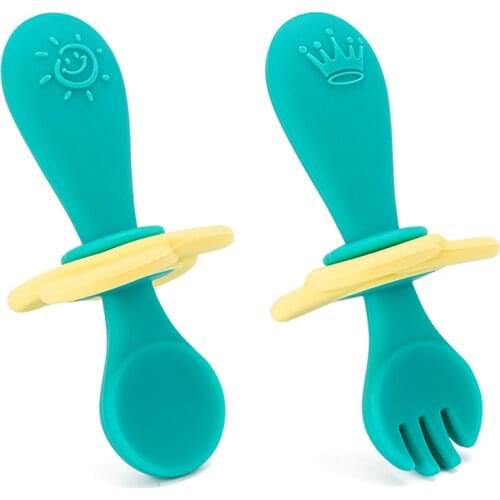Self-Fed Baby Weaning Training Equipment Automatic Feeding Training Tableware With Anti-Suffocation Screen Baby Spoon Fork