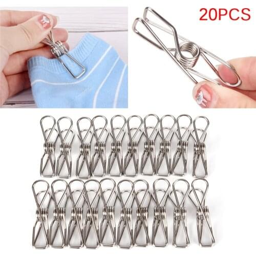 Wholesale 20Pcs/lot Stainless Steel Clothes Pegs Hanging Clothes Pins Beach Towel Clips Household Bed Sheet Clothespins