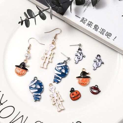10pcs/pack Halloween Pumpkin Ghost Oil Drop Charms Metal Pendant Earring DIY Fashion Jewelry Accessories