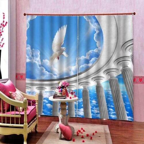 Custom European architecture Blue Sky White Clouds Pigeon Curtain For Living room Bedroom Blackout Window Drapes home Decor