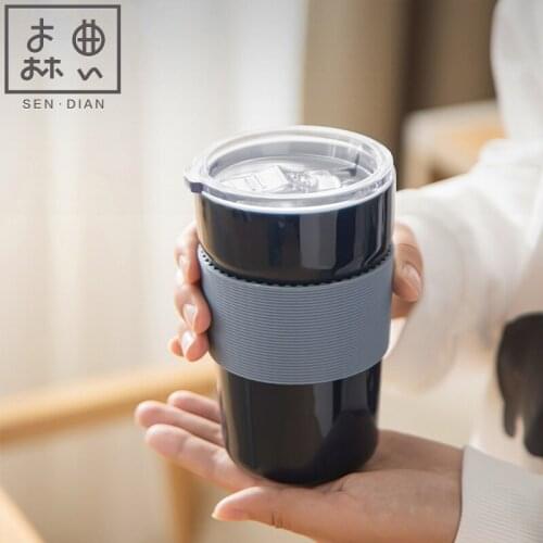 SENDIAN Portable Ceramic Water Cup Exquisite Four-color Large-capacity Straw Cup 2021 New Hot Office Home Kitchen Accessories