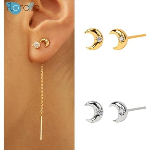 925 Silver Ear Needle Lovely Moon Stud Earrings for Women Simple Crystal Tiny CZ Earrings Korean Fashion Females Jewelry Gift