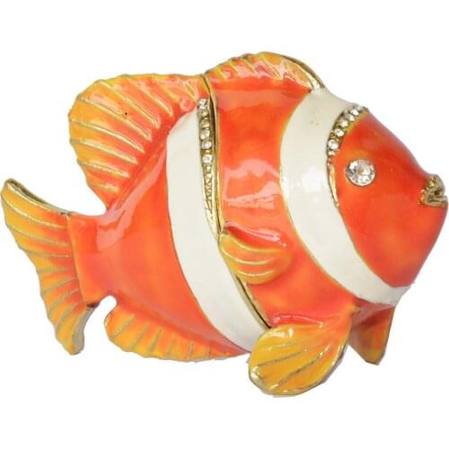 Clown fish jewel box hinge Trinket Box Collectible pewter ornament inlaid crystal enamel giftware