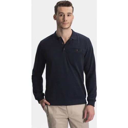 Hateko Men Regular Fit Cotton Mix Polo Sweater Classic Style Plain Color Sweatshirt Midweight Pullover