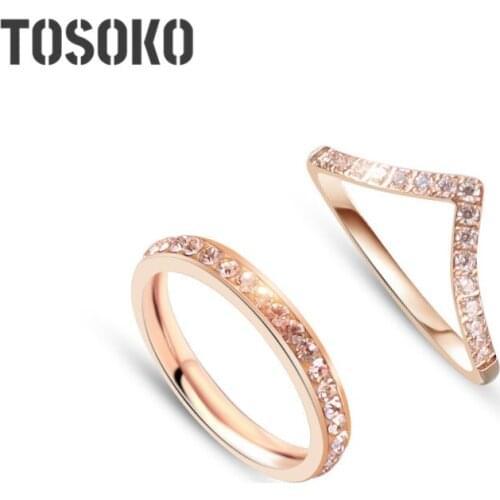 TOSOKO Stainless Steel Jewelry Ins Simple Zircon Ring Simple Temperament Engagement Wedding Rings For Women BSA137