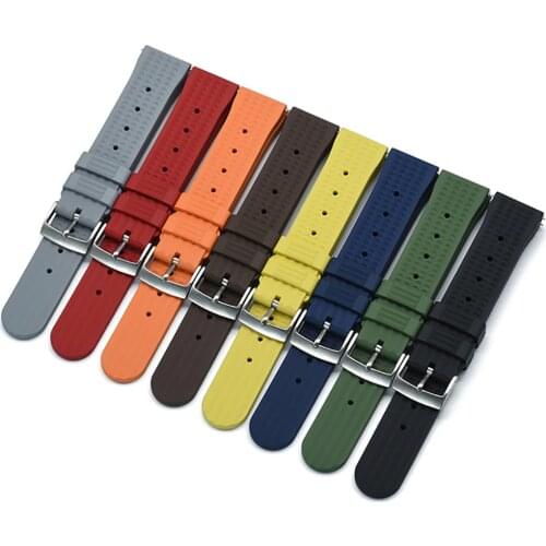 Premium Fluoro Rubber Watchband Waffle Watch Strap 20 MM For Seiko 22MM Diving Waterproof Bracelet Wrist Accessories Replacement
