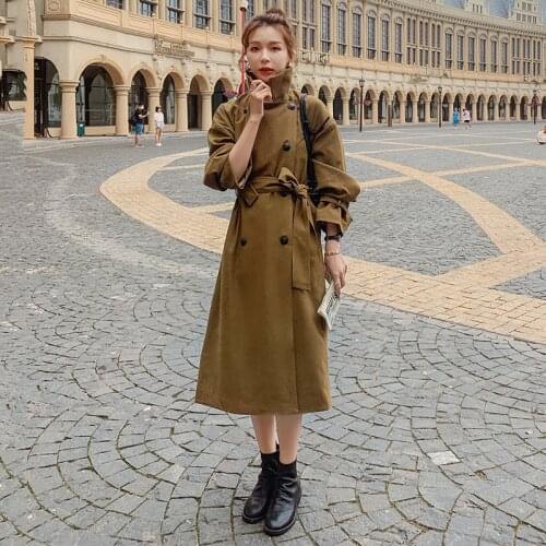 Windbreaker Women Coat New Spring Autumn Casual Loose Ladies Jacket Fashion Lace Up Waist Mid-Length Female Trench Coat