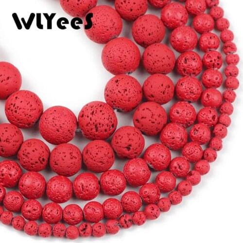 WLYeeS Natural Stone Rubber Paint Red Volcanic Lava Loose Beads 4 6 8 10 12mm Round Loose beads for DIY Jewelry Bracelet making