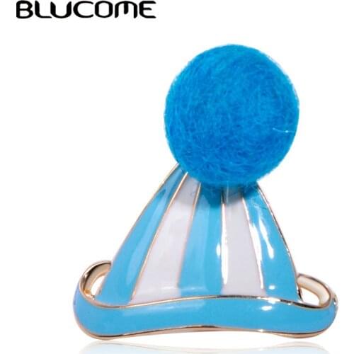 Blucome Latest Cute Blue Woolen Ball Hat Shape Brooch Enamel Alloy Brooches Jewelry Women Kids Backpack Scarf Clip Accessories