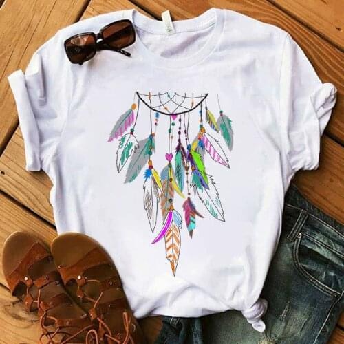 Casual Short Sleeve O-Neck Tops Tees Camisetas Mujer Hot Sale Summer Flower Earrings Print Women T-shirt Dreamcatcher T-shirt