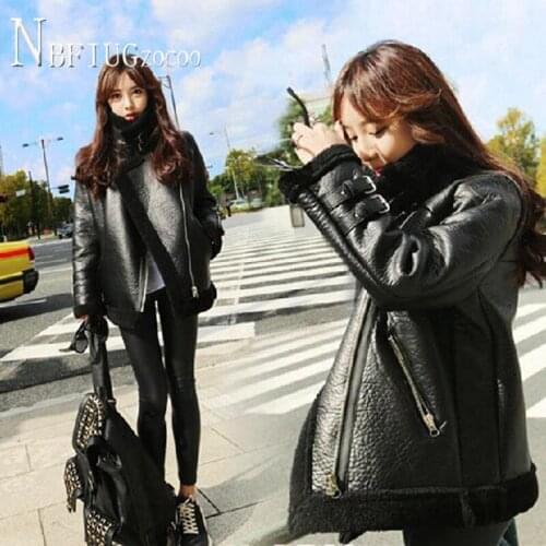 2020 Autumn Winter Korean Thick Imitation Lambswool Women Pu Coat Locomotive Female Jacket