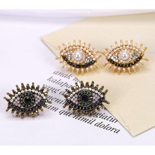 LUBOV Personality Statement Blue Eyes Stud Earrings Unique Gold Color Fashion Piercing Earrings Women Christmas Party Jewelry