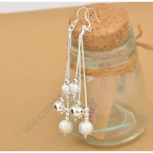 Fast Elegant 925 Sterling Silver Fashion 3 Layered With Charming Beads Balls Dangle Earrings For Woman