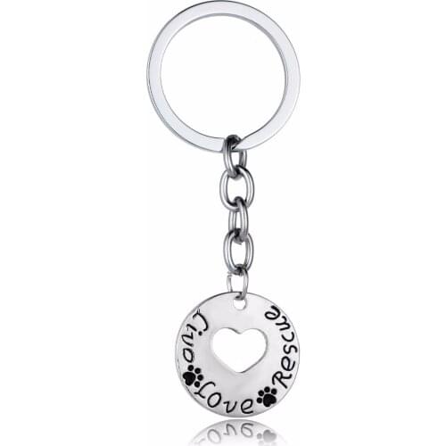 Animals Rescued Keychain Live Love Rescue Dog Cat Paw Print Heart Pendants Keyring Dog Cat Pet Lovers Jewelry Gifts Bags Keyfob