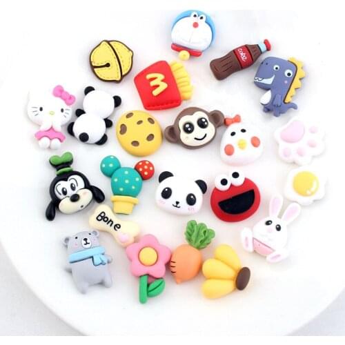 100pcs Cartoon French Fries Coke Panda Cactus Flowers Dinosaur Kitty Bear Resin Flat Back Cabochon DIY Resin Crafts Accessories