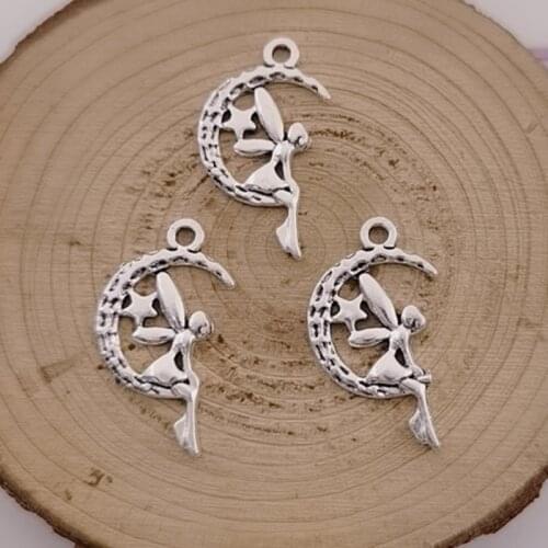15pcs Charms Angel Fairy 25x15mm Antique Silver Color Angel Pendants For Jewelry Making Antique Silver Color Charms Accessories