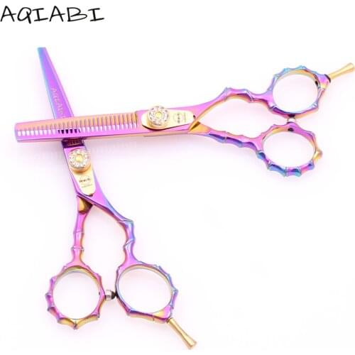 A9010 5.5" 440C AQIABI Brand Multi-color Hair Scissors Hair Cutting Shears Thinning Scissors Hairdressing Scissors Bamboo Handle