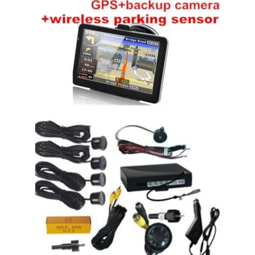 3 in 1@ 7inch GPS reverse back camera wireless parking sensor system ,GPS av in +bluetooth +fm ,parking sensor video wireless