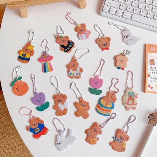 Ins Cartoon Bear Tulips Key Chain AirPods Earphone Shell Pendant Cute Bag Notebook Creative Decorative Pendant Key Management