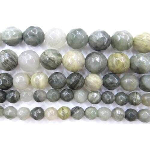 Natural Stone Beads Faceted Green Grass Stone Round Loose Beads For Making Jewelry 15Inch 6/8/10mm Beads Diy Bracelet