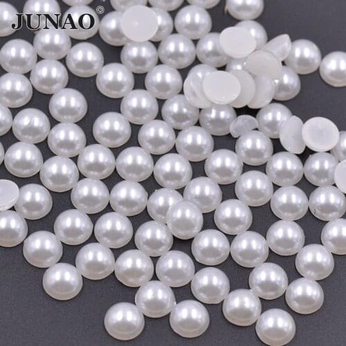 JUNAO 2 4 6 8 10 14 18 20mm White Pearl Beads Plastic Half Round Pearl Applique Flat Back Non Sewing Scrapbook Beads For Jewelry