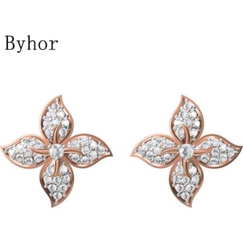 Byhor Solid 14K White/Yellow+White/Rose+White Gold 0.72ct H/SI Natural Diamonds Stud Earrings Wedding Women Cерьги Fine Jewelry