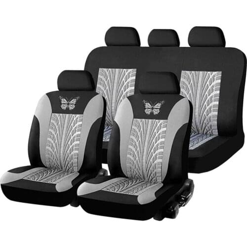 Premium Durable Sponge Grey butterfly embroidery Car 5 Seat Covers Set with Tire Track Styling Universal Car Seat Protector