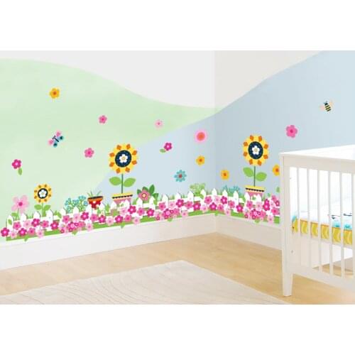 Blooming Colorful Flower Butterfly Fence Wall Stickers For Baseboard Living Room Decorations Diy Plant Mural Art Home Decal