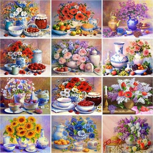 Evershine 5D DIY Diamond Painting Flower Needlework Full Square Diamond Mosaic Vase Embroidery Cross Stitch Kits Home Decoration