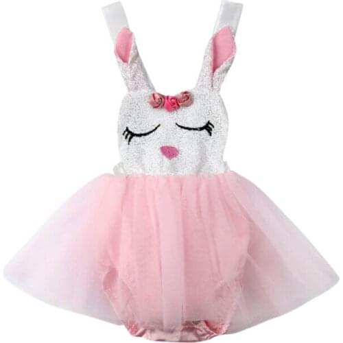 Newborn Infant Baby Girl Sleeveless Bunny Bodysuit Jumpsuit Bow Tutu Dress Sundress Set Clothes Easter 0-24M
