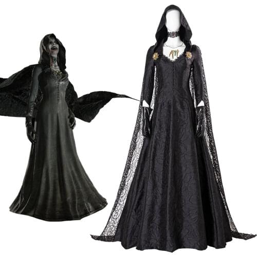 Evil Village 8 Lady Dimitrescu Daughters Bela Daniela Dimitrescu Cosplay Costume Black Dress cape Vampire Costume Middle Ages