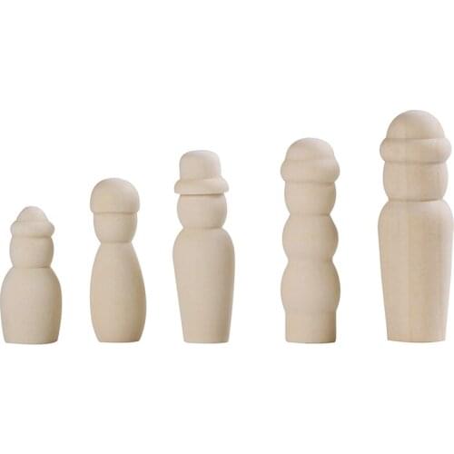 5 pieces wooden figures doll for handicrafts, painting & sewing DIY decoration