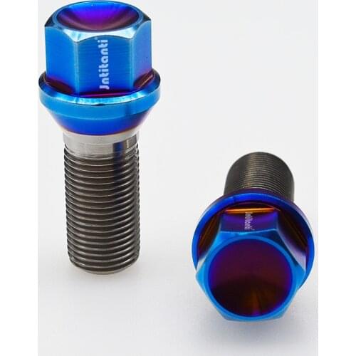 M14*1.25*28 Cone seat burnt blue Gr5 titanium wheel bolt for BMW