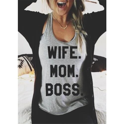 Umeko 2020 Fashion WIFE MOM BOSS Letter Print Tank Women Summer Tops Sleeveless Casual Loose T-Shirts Women Tee Shirt Femme Vest