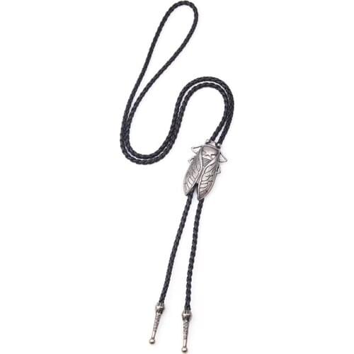 Fashion Black Leather Necklaces For Men Refinement Alloy Cicada Clasp Choker Long Rope Chain Necklace Women Girls Jewelry Gifts