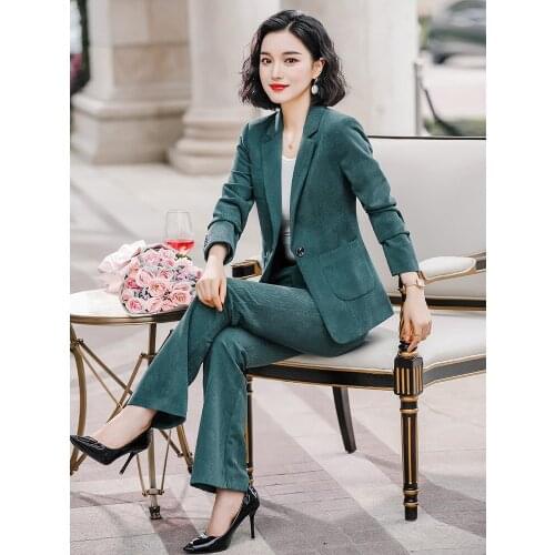 Fashion Corduroy Pant Suits for Women Office Lady Work Autumn Winter 2019 2 Piece Pants Blazer Set Plus Size Formal Suit Female