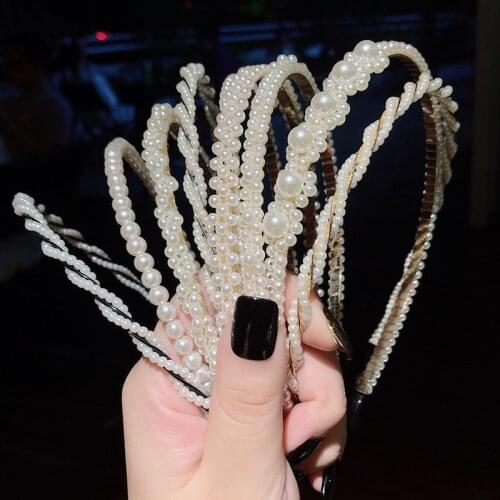 Fashion Handmade Pearl Hair Band Sweet Gold Silver Flower Hair Hoop For Women Girl Elegant Wedding Party Bridal Hair Accessories