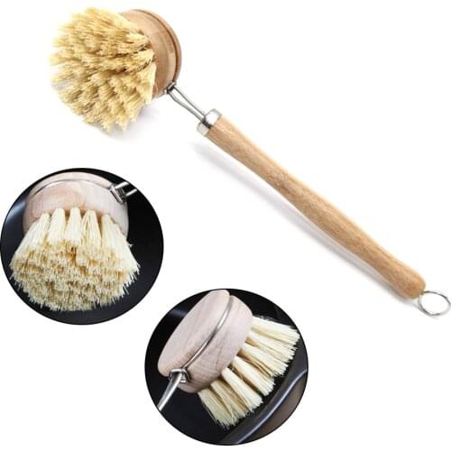 Natural Wooden Long Handle Pan Pot Brush Dish Bowl Washing Cleaning Brush Washing Cleaning Brush Kitchen Pot Brushing Tool Bowl