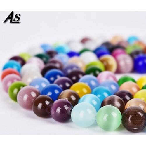 Asingeloo Natural Moon Stone Beads Colorful Pink Blue Green Cat Eye Round Loose Beads 16" Strand 4 6 8 10 12 MM Pick Size Diy