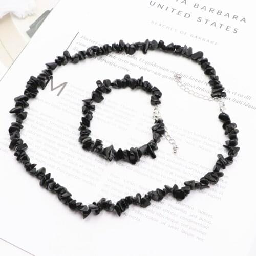 Fashion New Natural Agates Black Stone Chips Beads Necklace Bracelet Set Womens Yoga Healing Jewelry Party Gift Y1074