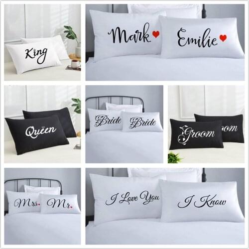 New Letter Printing Solid Color Pillow Case Set Personalized Wedding Bed Decor Home Bedroom Pillowcases Custom Wedding Gifts