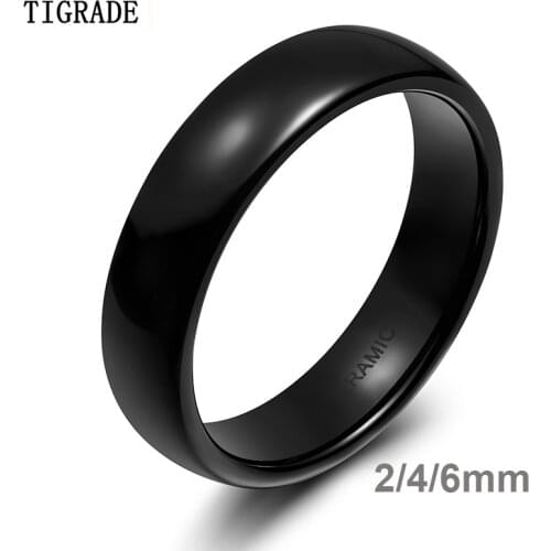 TIGRADE 2/4/6mm Black Brushed Fashion Ceramic Ring Women Men Wedding Rings Engagement Band Female Jewelry bague Plus Size 4-14