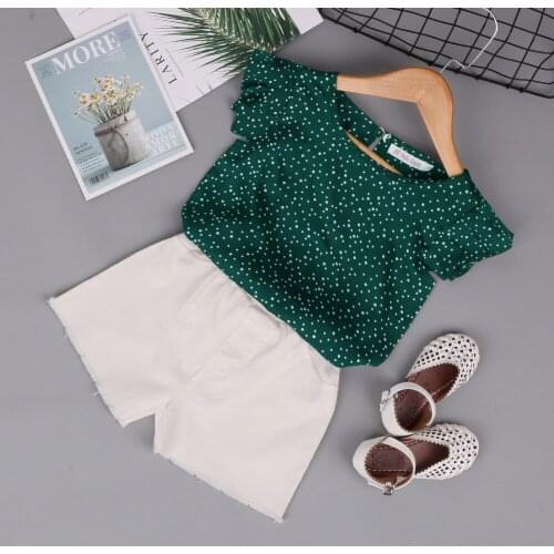 Baby Girl Clothes Hot Summer Childrens Girls Clothing Sets Kids Bay clothes Toddler Cotton Polka Dot Batwing T-shirt+Pants 2-6Y