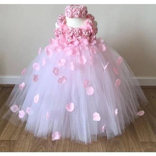 Pink Wedding Princess Kids Girls Cloth Tutu Dresses Tulle Straps Flower Children Dress birthday christmas Kids Clothes Vestido