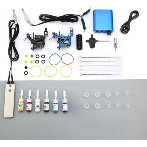 Tattoo Complete Tattoo Kits 2 Machine Gun Beginner Tattoo Set 6 Inks Needle Grips Foot Petal Power Supply