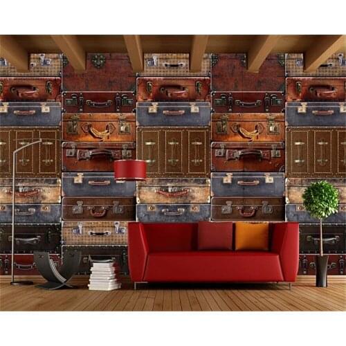 Custom wallpaper 3d photo mural retro nostalgic suitcase luggage suitcase tooling TV background wall painting mural 3d wallpaper